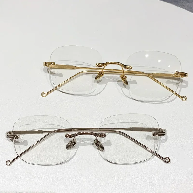 Randlose Myopie-Brille für Damen, Anti-Blaulicht-Quadrat-Brille, fertig optische verschreibungspflichtige Minus-Brille, Dioptrien 0 bis -5,0