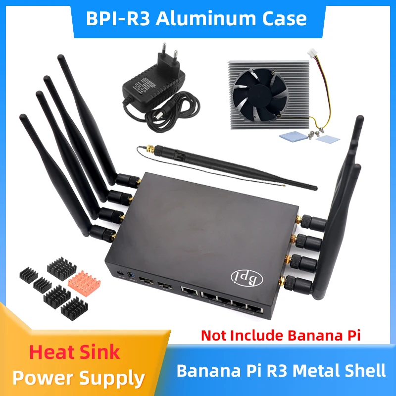 Banana Pi BPI-R3 Aluminum Case Metal Shell Optional Heat Sink Power Supply WiFI Antenna for BPI R3