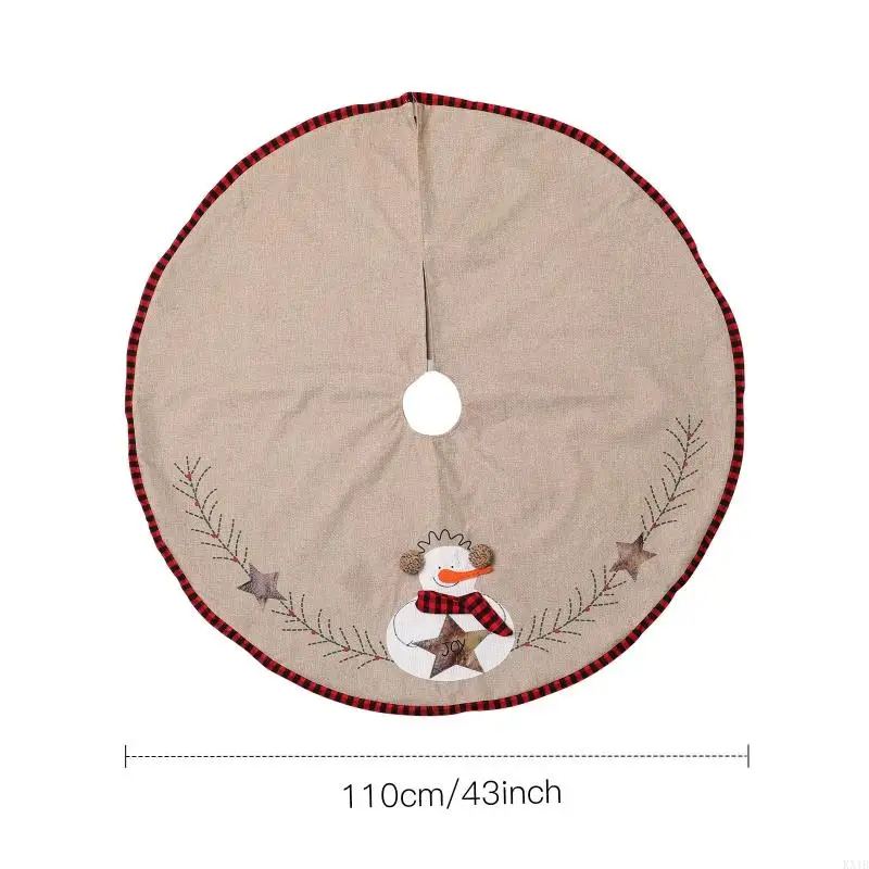 KX4B Christmas Decorations Apron Christmas Tree Skirt Embroidery Christmas Tree Skirt