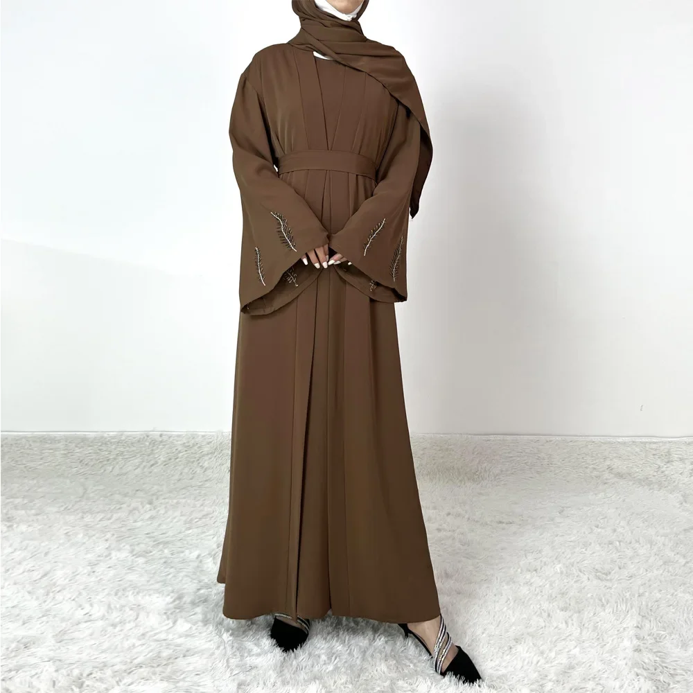

2 Piece Abaya Set Kimono Jalabiya Diamonds Dress Eid Ramadan Muslim Women Islamic Clothing Kebaya Kaftan Femme Robe Dubai Caftan