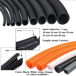 7-28mm 3Meter Black/White/Gray/Orange PP Insulated Corrugated Pipe Wire Threading Hose Plastic Corrugated Pipe Protective Sleeve