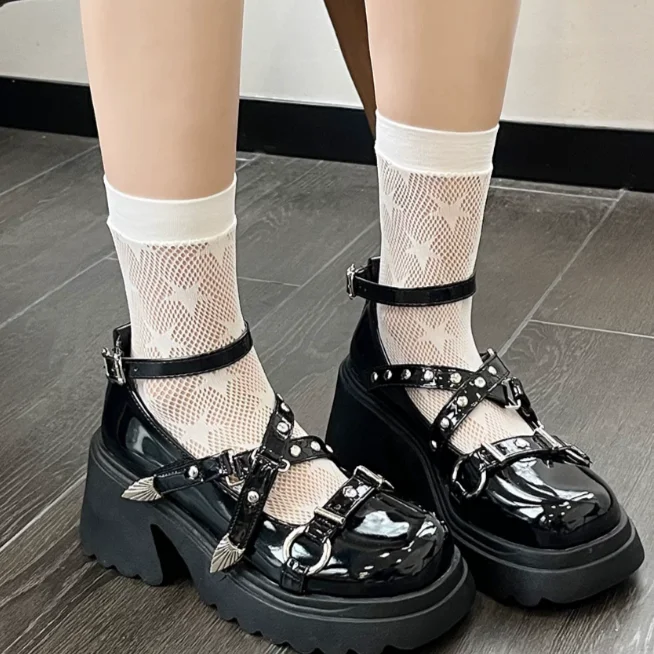 Star Mesh Socks Young Girl Breathable Net Hosiery Women's Black White Casual Gothic Style Socks view 5