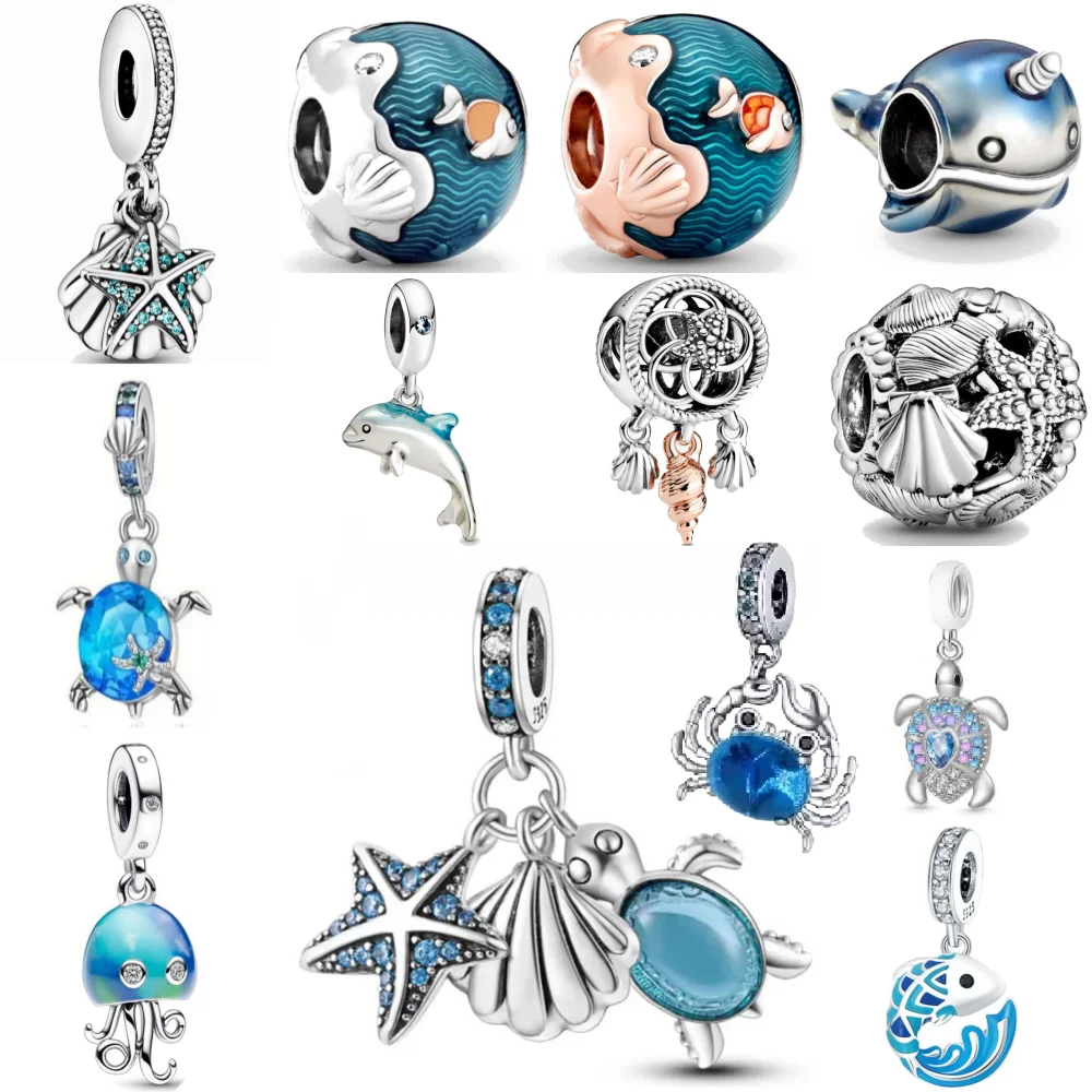 Blue Crab, Conch, Octopus, Turtle, Bead Pendant 925 Silver Suitable for European Original Bracelet DIY Accessories Fine Jewelry