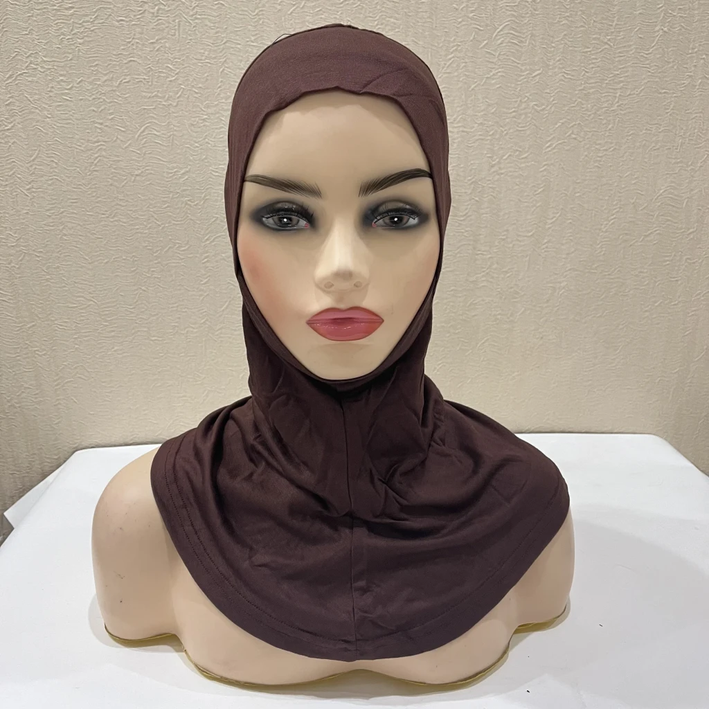 C215 Extra Longer Modal Cotton Jersey Bigger Size Slim Face Ninja Underscarf Full Cover Muslim Hats Headband Inner Turban Caps