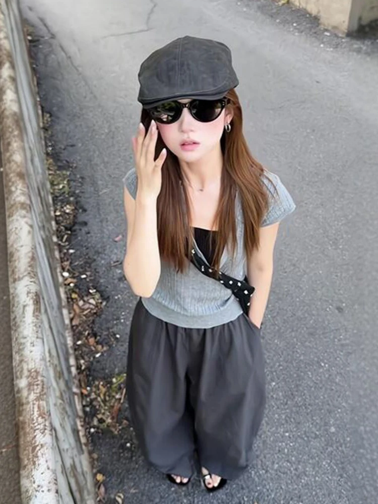 

Lazy Style Summer New Outfit Casual Wide Leg Pants Elegant Set Comfortable Loose Fit High Waist Short Sleeve Top And Pants