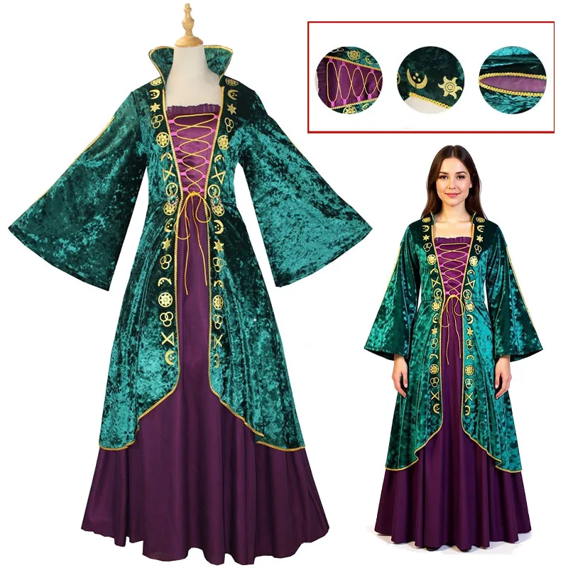 

WHH Movie Hocs Pocuss cosplay Costume Winifred Sanderson Cosplay gree Long Dress Adult Women Halloween role play party