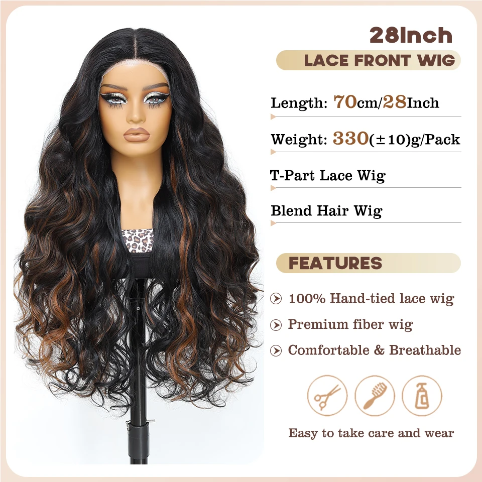 T جزء الاصطناعية الدانتيل الجبهة الباروكات 100% اليد تعادل موجة فضفاضة شعر مستعار الدانتيل 28 "أومبير براون شقراء تسليط الضوء على مقاومة للحرارة شعر مستعار تأثيري