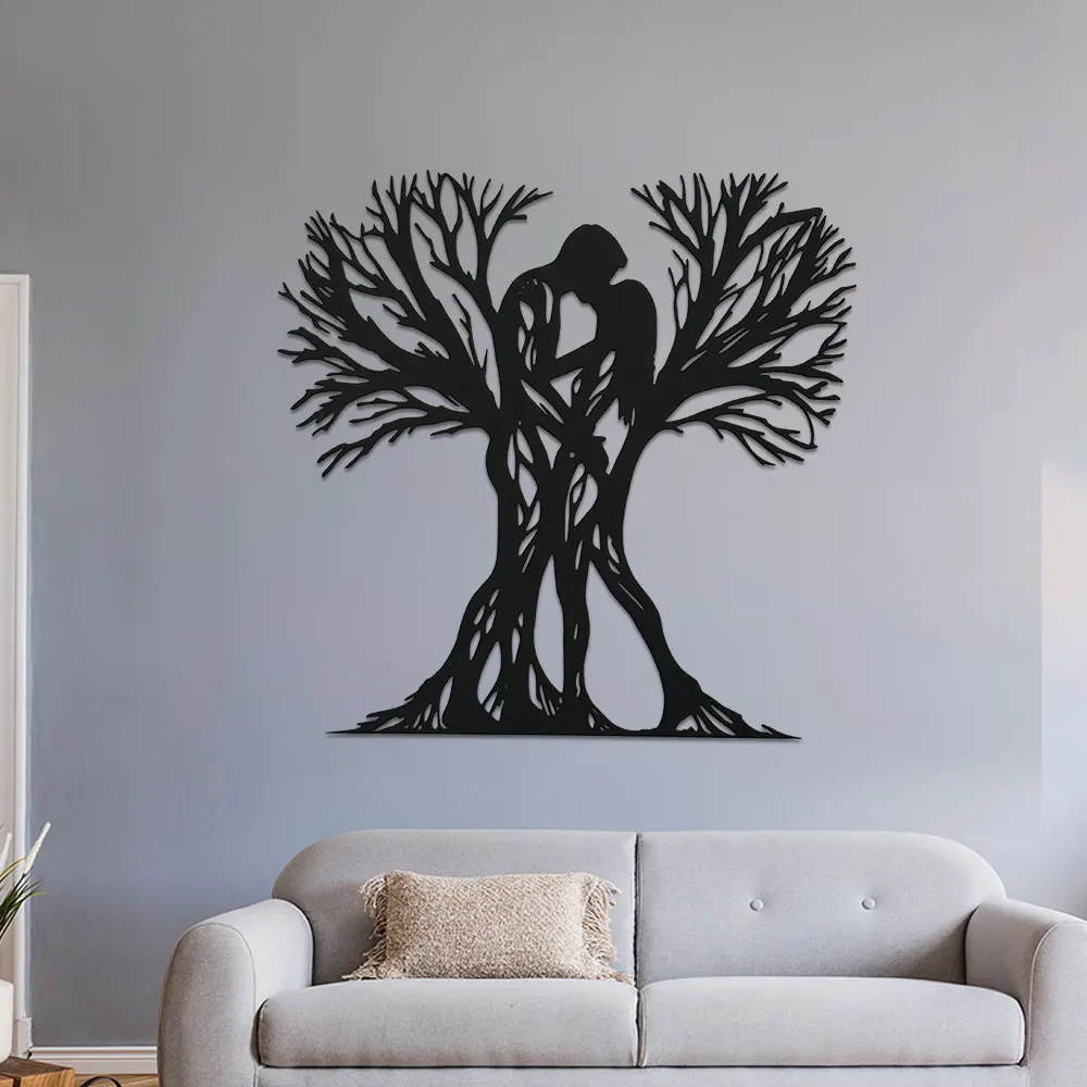 Vintage-Inspired 1pc Metal Tree Sculpture - Elegant Minimalist Design, Removable Wall Decor for Home Office Living Room Decor