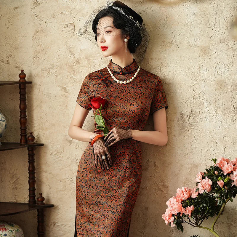 High Quality Temperament Short Sleeve Real Silk Cheongsam Improved Daily Wearable Retro2024 Spring New Old Shanghai