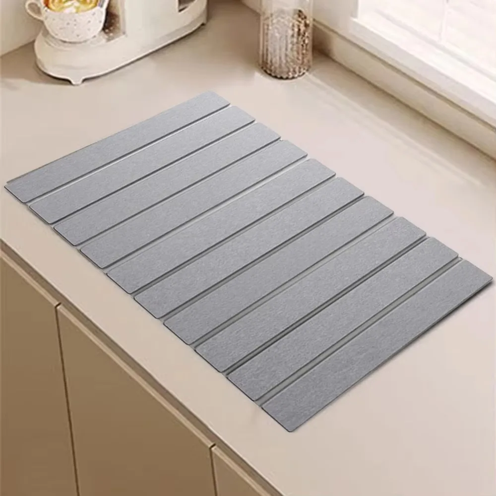 Durable Portable Dish Drying Mat Non-Slip High Absorbent Collapsible Mat Diatom Mud Foldable Quick Drying Mat Countertop