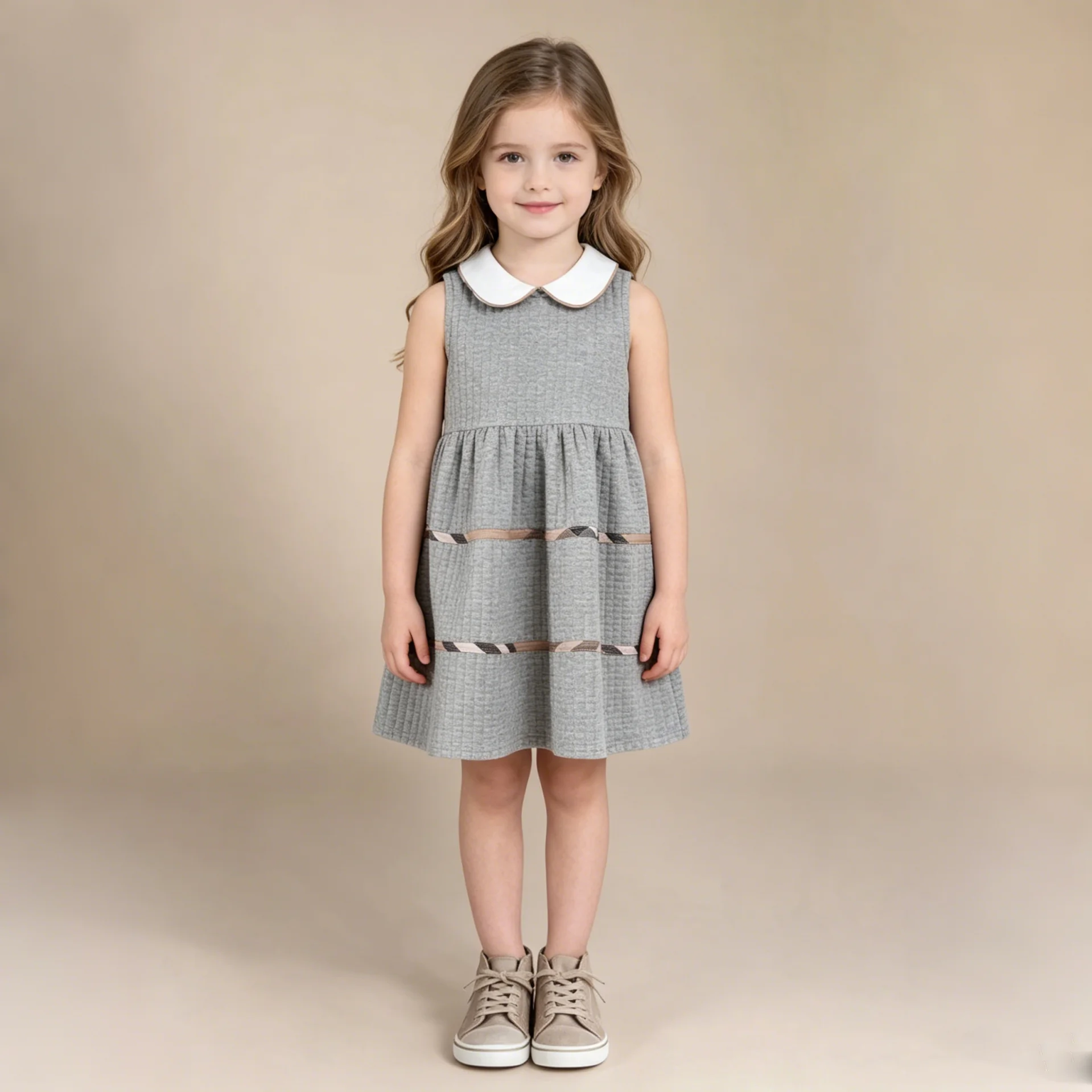 Girls Casual Dresses Autumn Winter New Forest Style Children Clothing Strap Skirt Vest Princess Sleeveless Striped Soild