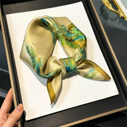 Imagen 2 del producto Pañuelo de Seda 100% Natural para Mujer, Nuevo Diseño Estampado, Pañuelo Cuadrado para el Cuello, Hiyab, Poncho, Bandana, Diadema 2026