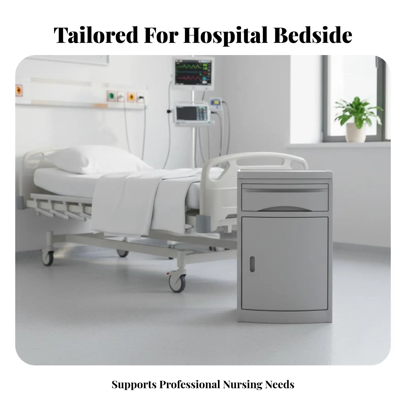 

Patient Room Nightstand Easy to Clean Hospital Furniture Large Storage Capacity Hidden Towel Rack for Patients, Medicalgivers