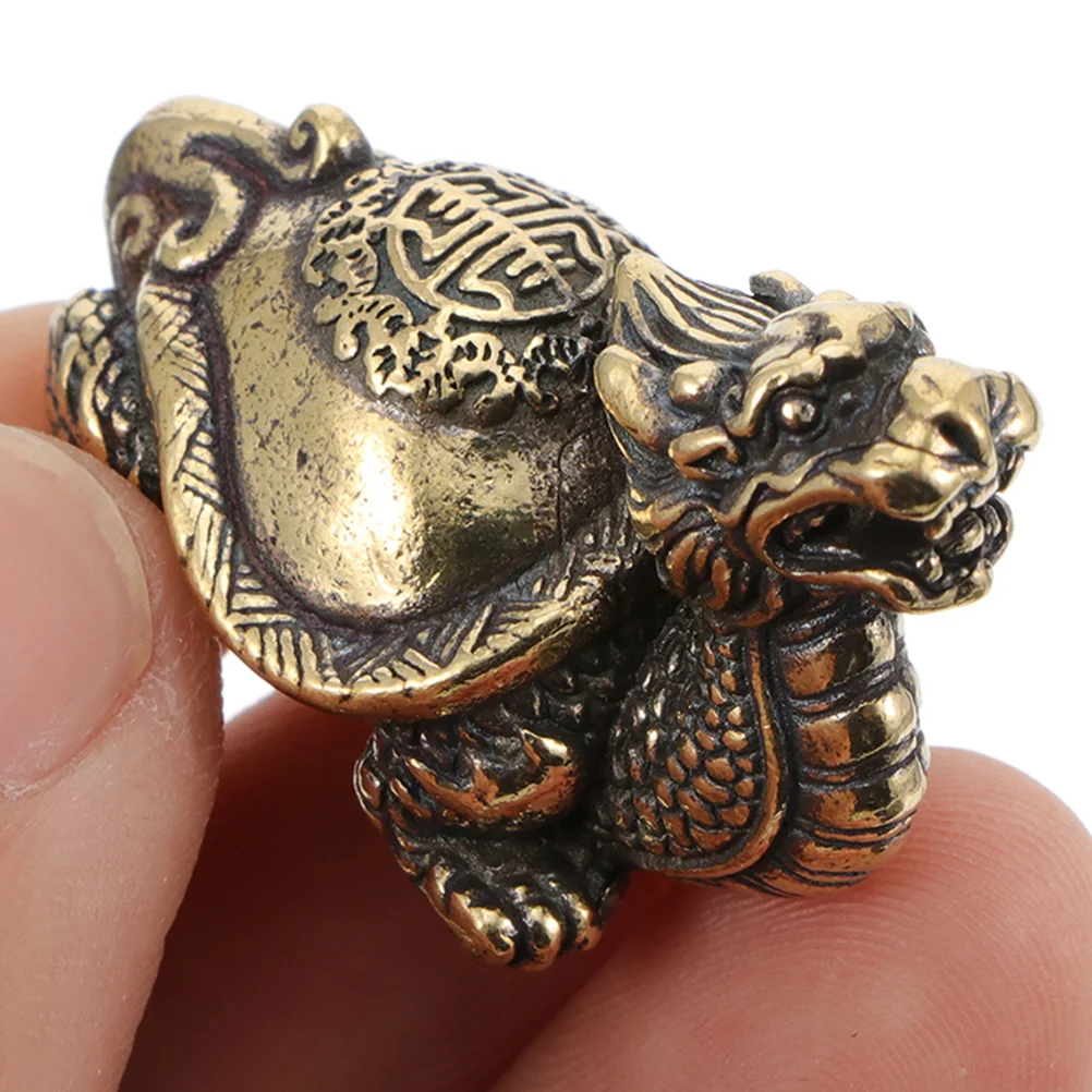

2Pcs Exquisite Carving Antique Brass Dragon Turtle Keychain Charm Pendant Decor