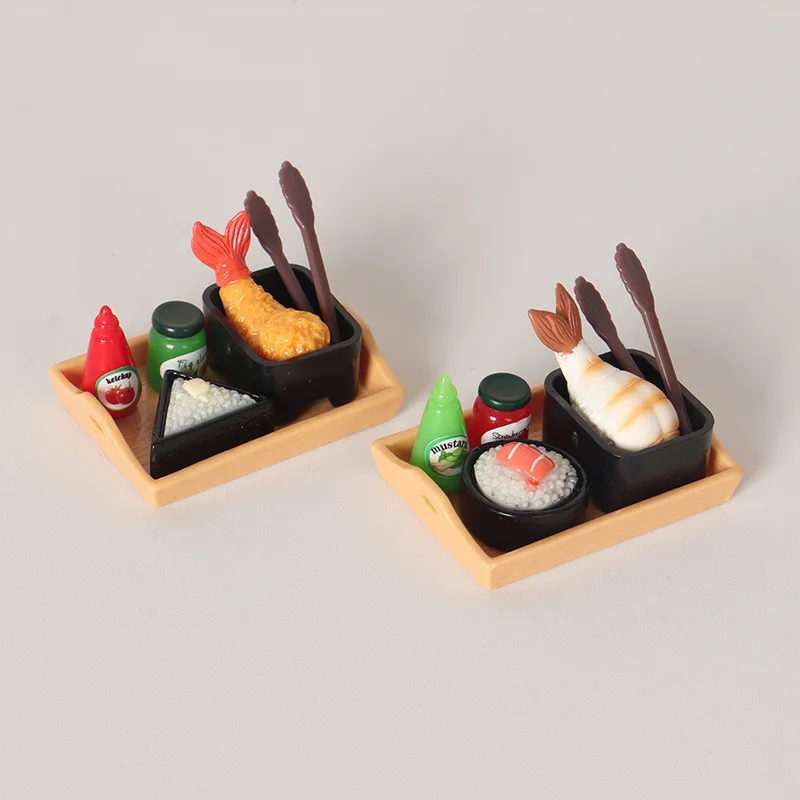 Mini Set de Comida Japonesa de Tempura y Bolas de Arroz, Accesorio de Salsa de Sushi para Casa de Muñecas, Atrezzo de Cocina en Miniatura para Diorama OB11