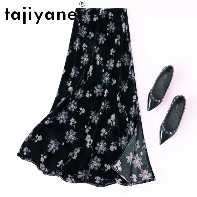 TAJIYANE Real Silk Printed Velvet Women's Skirts Vintage Mermaid Skirts Woman Clothing Elegant Formal Evening Midi Skirt Slit 치마
