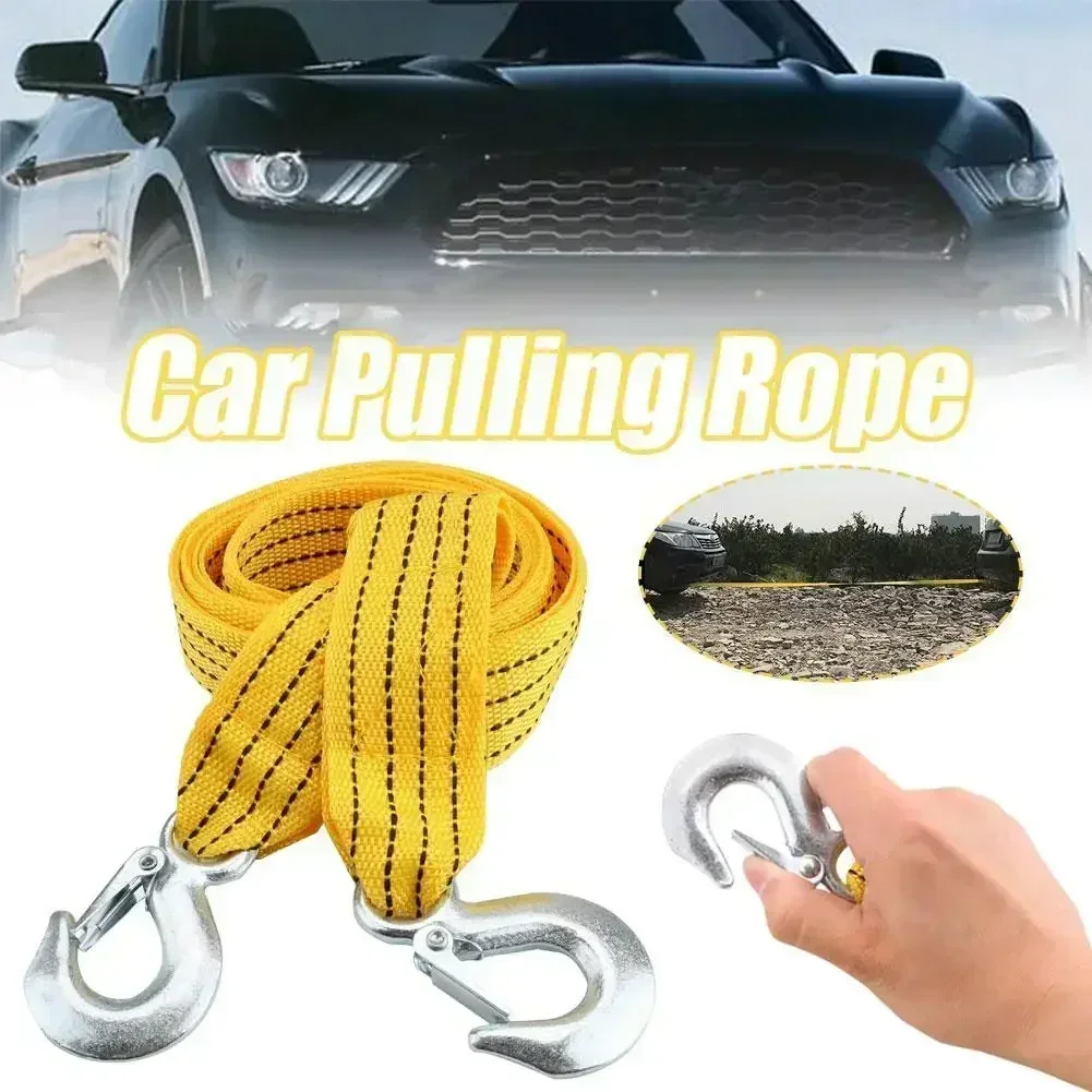 Heavy Duty 3 Ton Car Tow Cable Towing Pull Rope Strap With Hooks Portable Self-driving Tourism Heavy Duty Rescue Rope