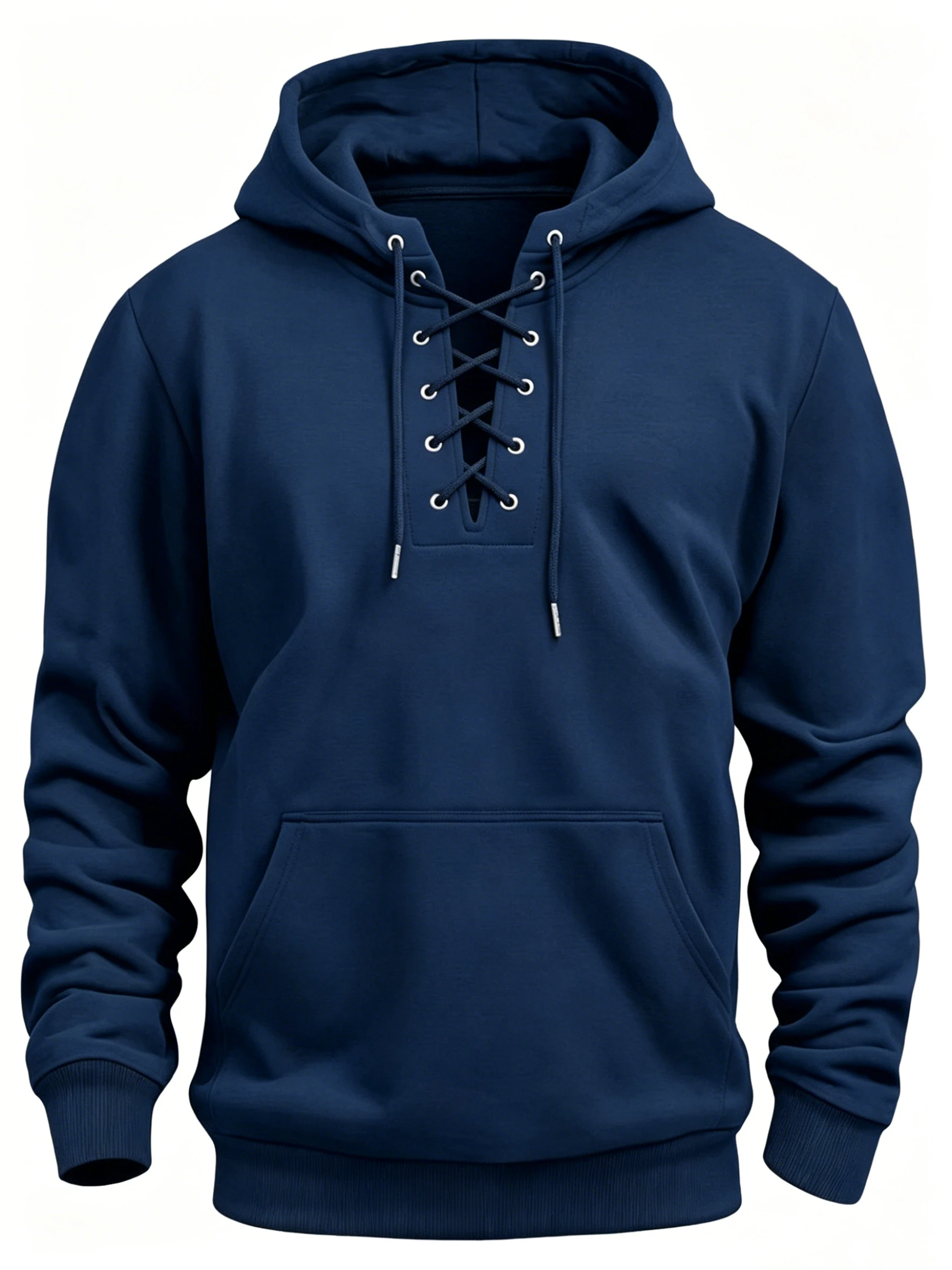 Herren Retro-Stil Kapuzenpullover mit Schnürung, locker geschnittener Langarm-Pullover in Unifarben-Design für Herbst und Winter. – Detail 6