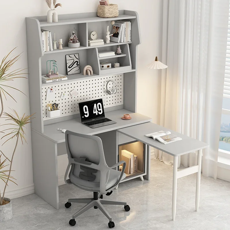 

Light luxury modern simple corner folding desk computer rotating home dresser with bookcase bookshelf integrated student