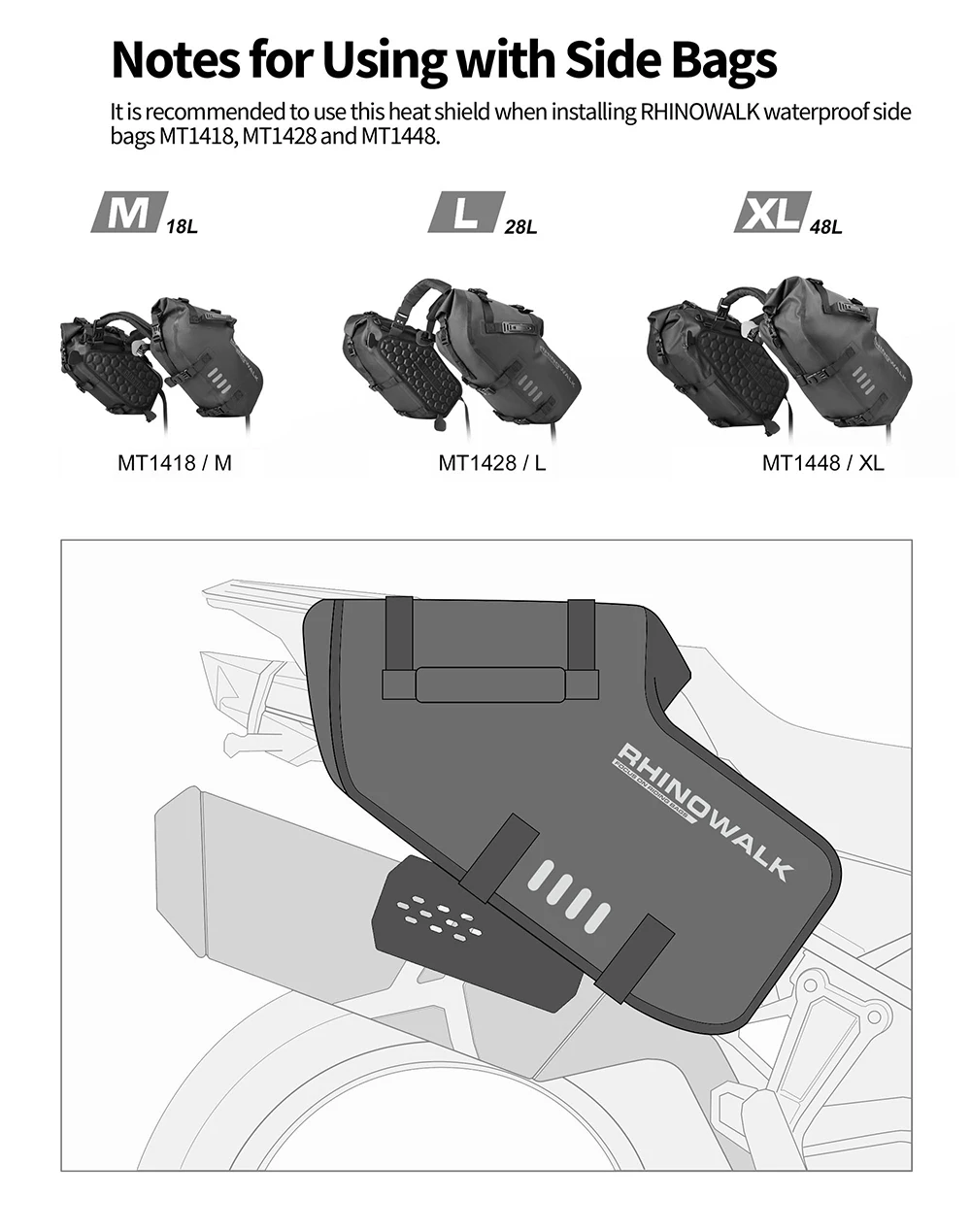 Rhinowalk Motorcycle Exhaust Heat Shield Aluminum Exhaust Pipe Protector Anti-Scald Cover for Side Bags Motorbike Accessories