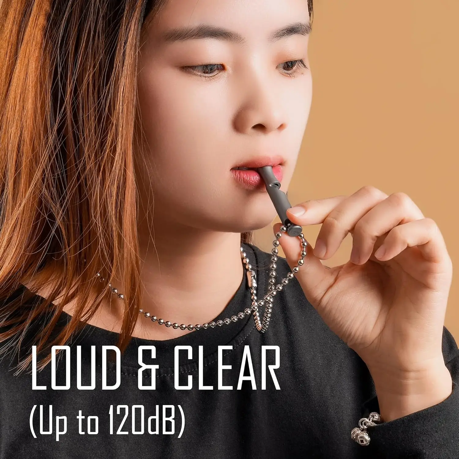 صفارة طوارئ من التيتانيوم من KeyUnity مع حبل معدني، 120 ديسيبل، صفارة نجاة خارجية من قطعة واحدة، خفيفة للغاية، مقاومة للصدأ