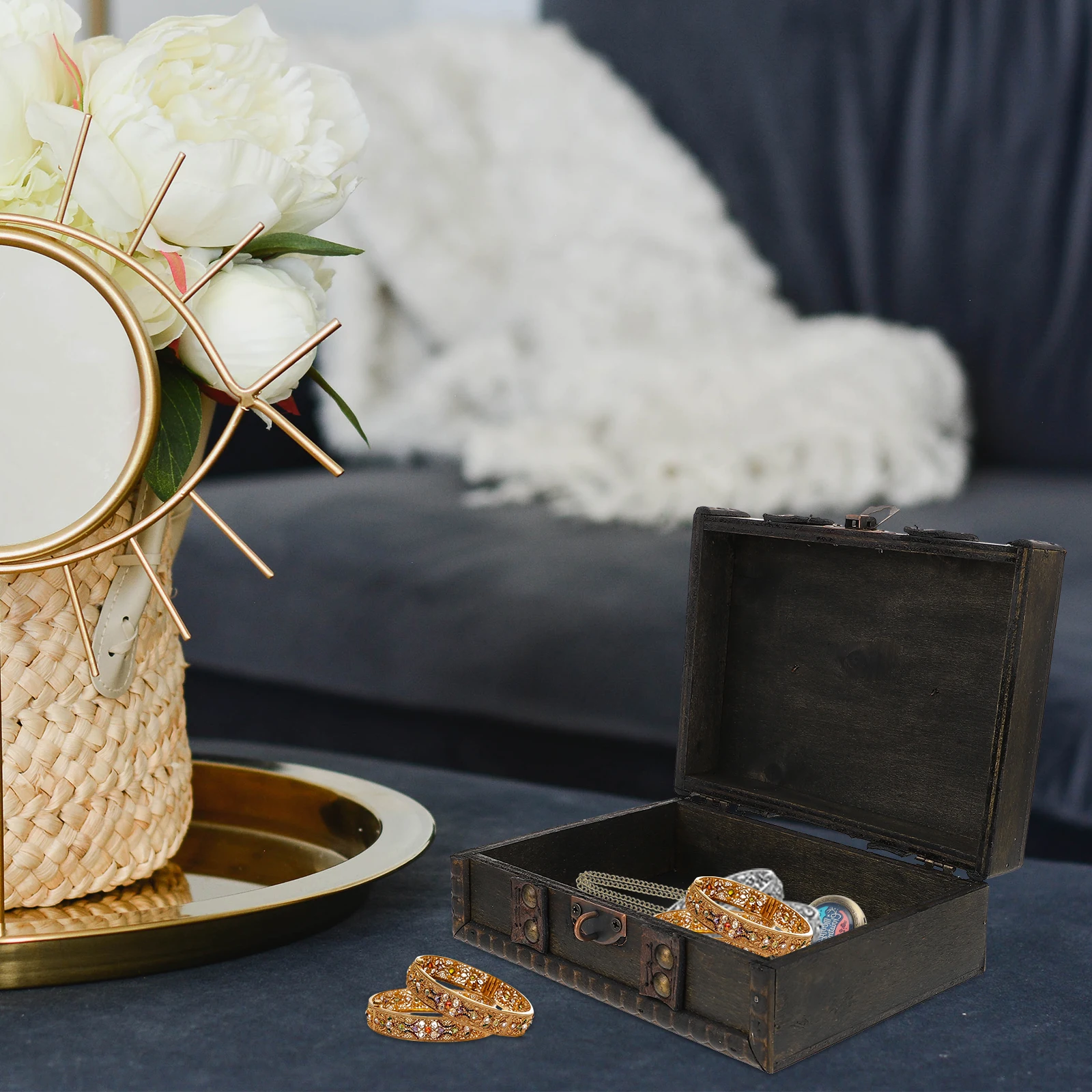 1Pcs Retro Lock Box Vintage Storage Box for Jewelry Organizer Desktop Sundries Holder Medicine Earphone Cords Wires Home Decor