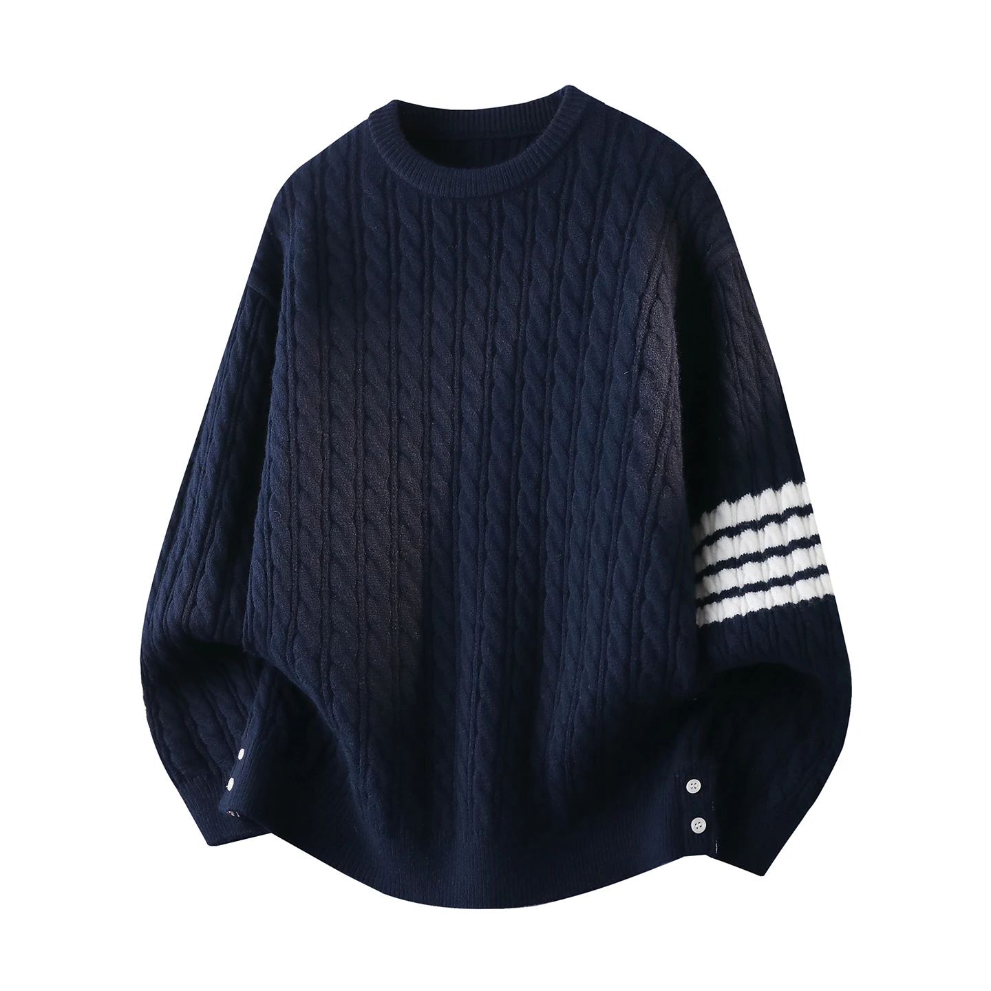 Men's Sweater Autumn Winter New Classic Striped Jacquard Design Luxury Brand Simple Korean Casual Round Neck Knitted Pullover