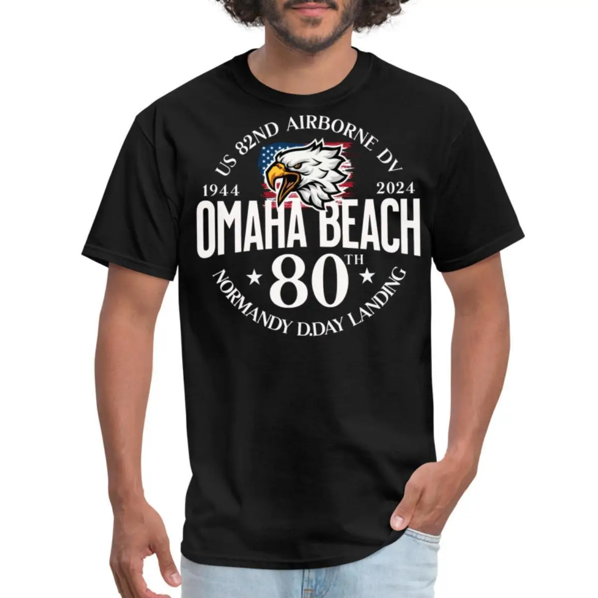 US 82nd Airborne DV Omaha Beach 80th Anniversary D Day Men's T Shirt