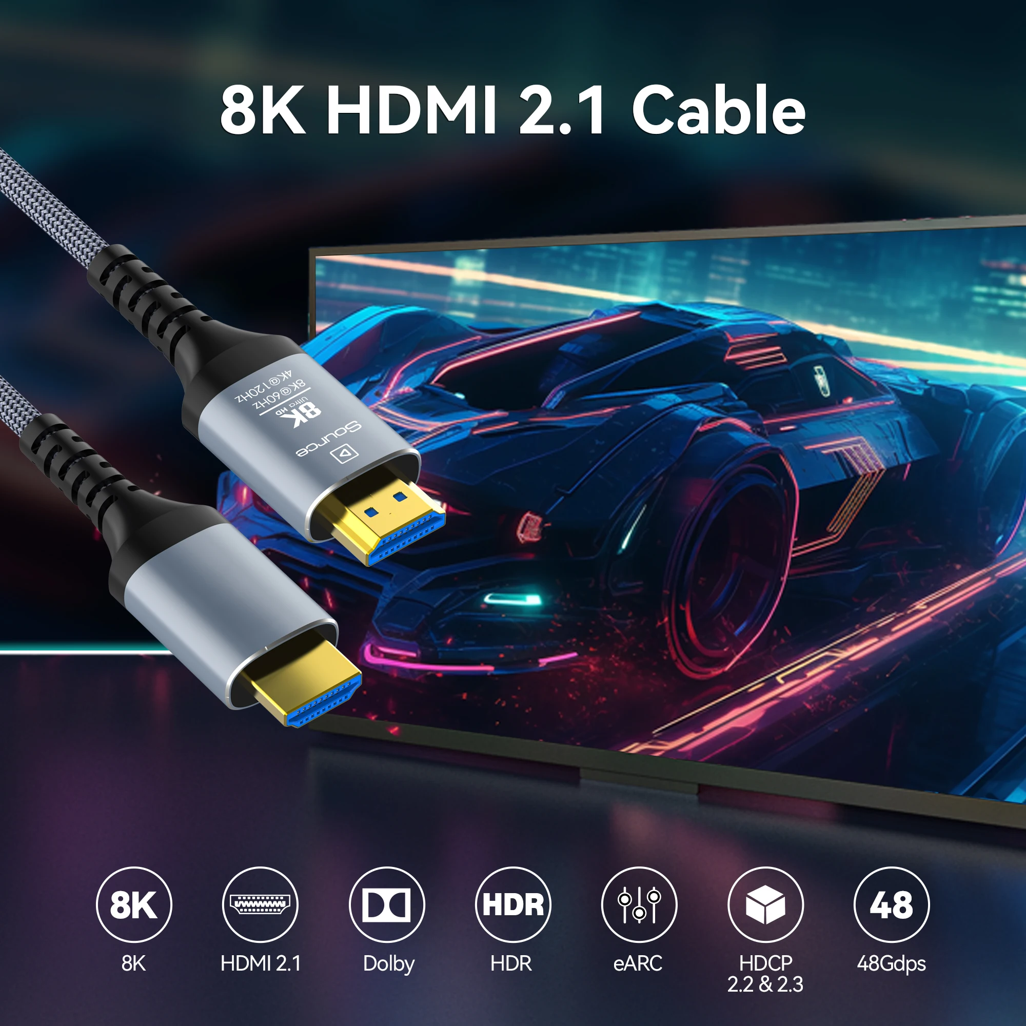 Długie kable światłowodowe 10M 15M 20M 30M 8K HDMI, hdmi 2.1 8K60hz 4K120 144hz, 48Gbps UHD kompatybilne z PS5 PS4 Xbox RTX3080 3090