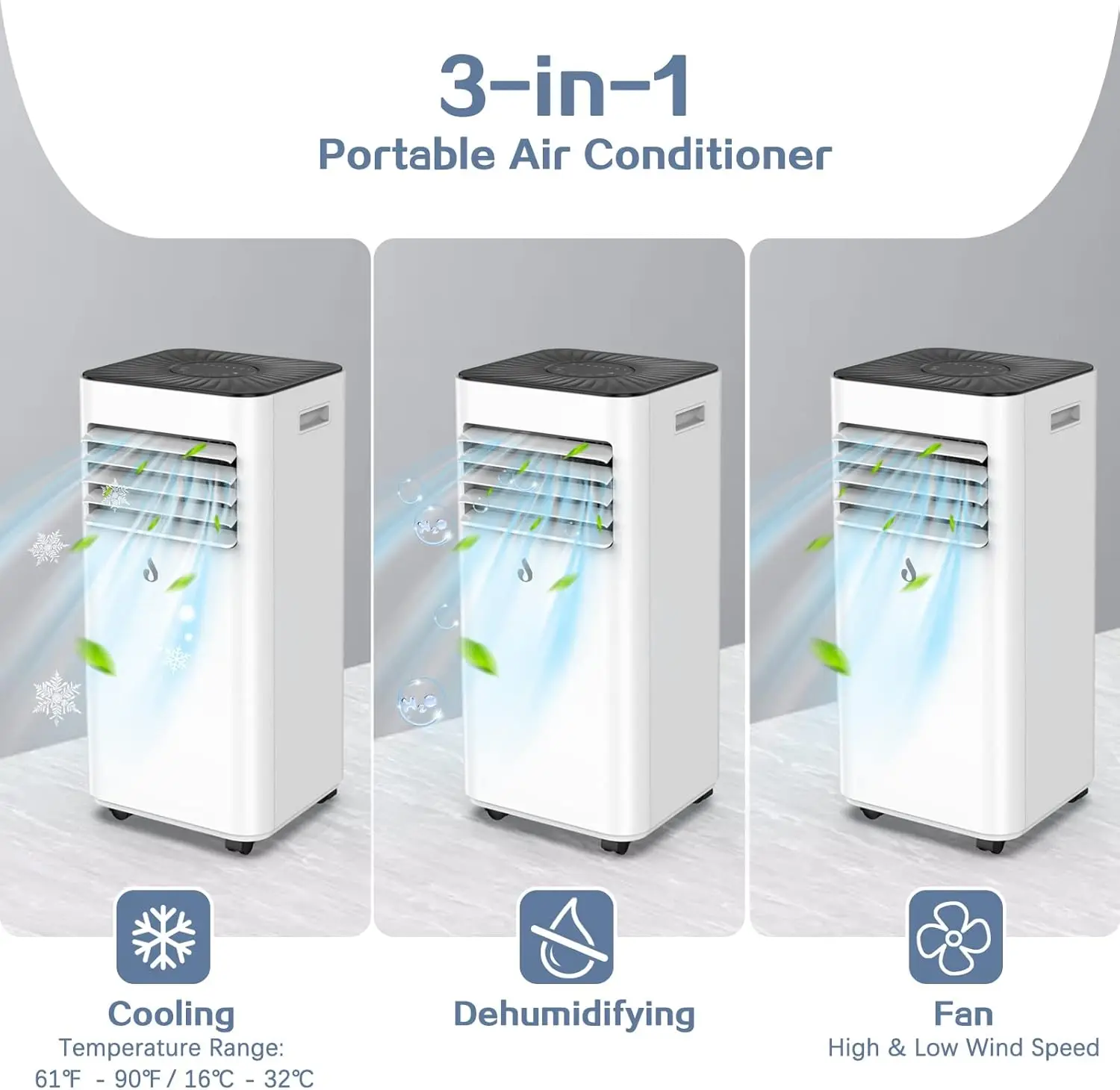 Ar Condicionado Portátil AC com Controle Remoto, Ar Condicionado de 10.000 BTU, Ar Condicionado 3 em 1 para Quarto com 450 pés quadrados