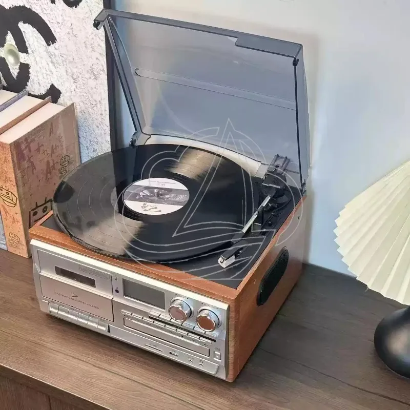 Vintage 3-in-1 Turntable, BT CD Tape Retro Home Audio System