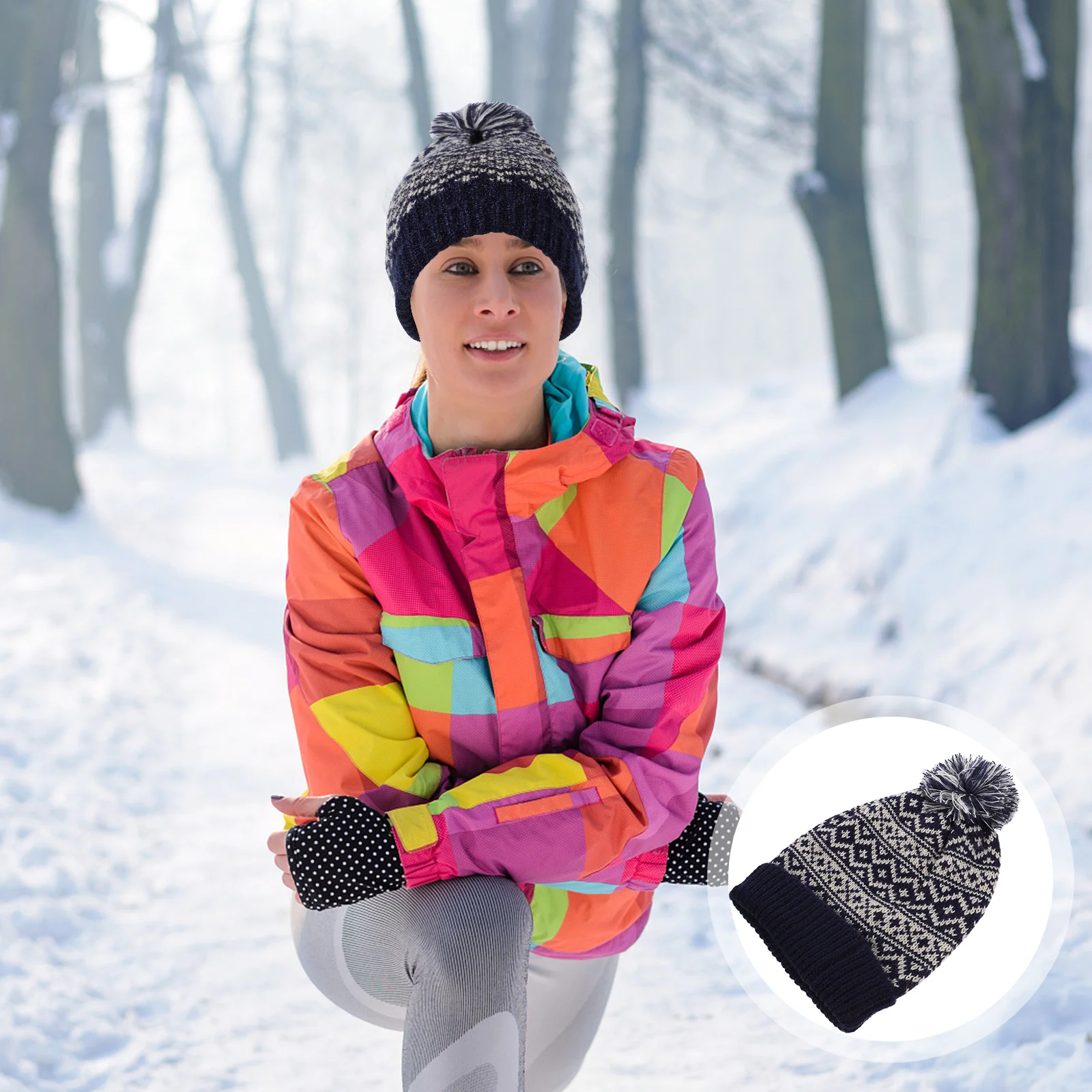 

Warm Ear Protection Hat Beanie Hats for Women Hand-knitted Adjustable Hood Knitting Miss