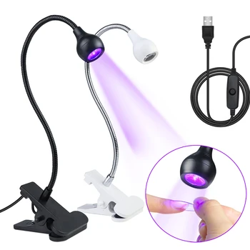 UV 젤 네일 경화 램프, 클립 및 유연한 튜브가있는 LED UV 라이트, 젤 광택제 네일 드라이어, 5W