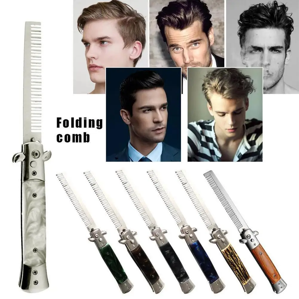 Automatic Steel Combs Foldable Knife Brushes Hair Trimmer Pocket Knife Brush Comb Accessories Mens butterfly P5U7