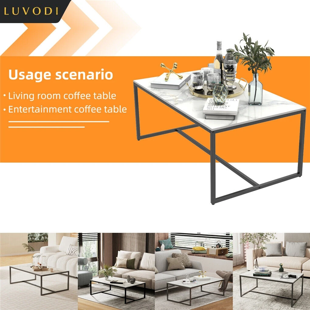 LUVODI Rectangle Living Room Coffee Table Sofa Side Table with White Black Grey Marble Tabletop