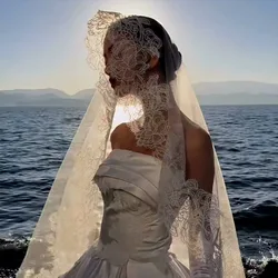 Velo romántico de novia de encaje completo de lujo 2024 nuevos accesorios de boda catedral velo largo blanco velo hecho a medida