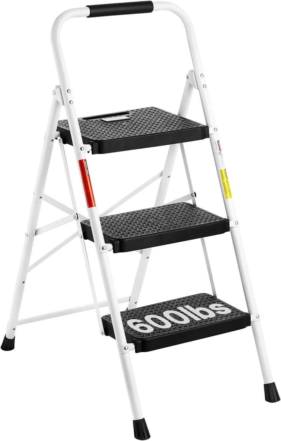 3-Step Ladder, Folding Step Stool with Wide Anti-Slip Pedals, Max Load Capacity 600lbs Sturdy Steel Ladder, Convenient Handgrip