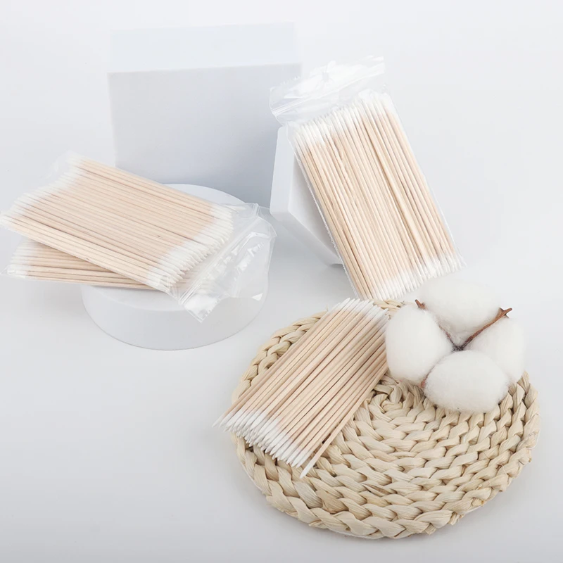 100/300/500 Pcs Long Double Head Wood Cotton Swab Nose Ears Cleaning Women Makeup Tool Lipstik Cotton Buds Tip Sticks Microbrush