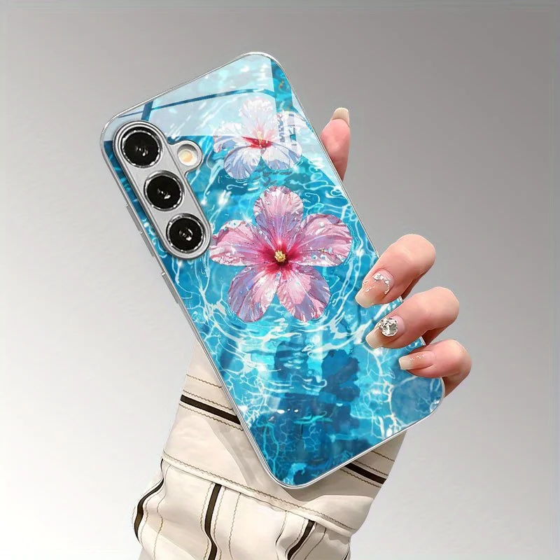 Flower Floating On Water Pattern Electroplated Glass Phone Case, suitable for Samsung S26/S25, S24/S23/S22/S21/S20, etc.