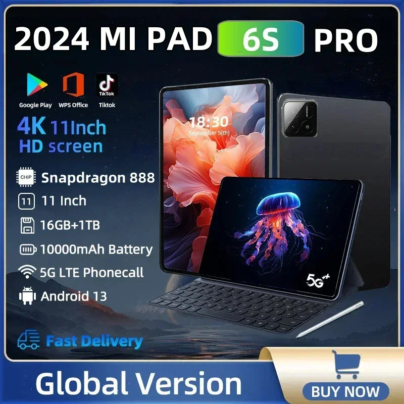 

2024 Global Version Original Pad 6S Pro Tablet 11inch HD 4K Android 13 16GB+1T 10000mAh 5G Dual SIM Bluetooth WiFi GPS Tablet