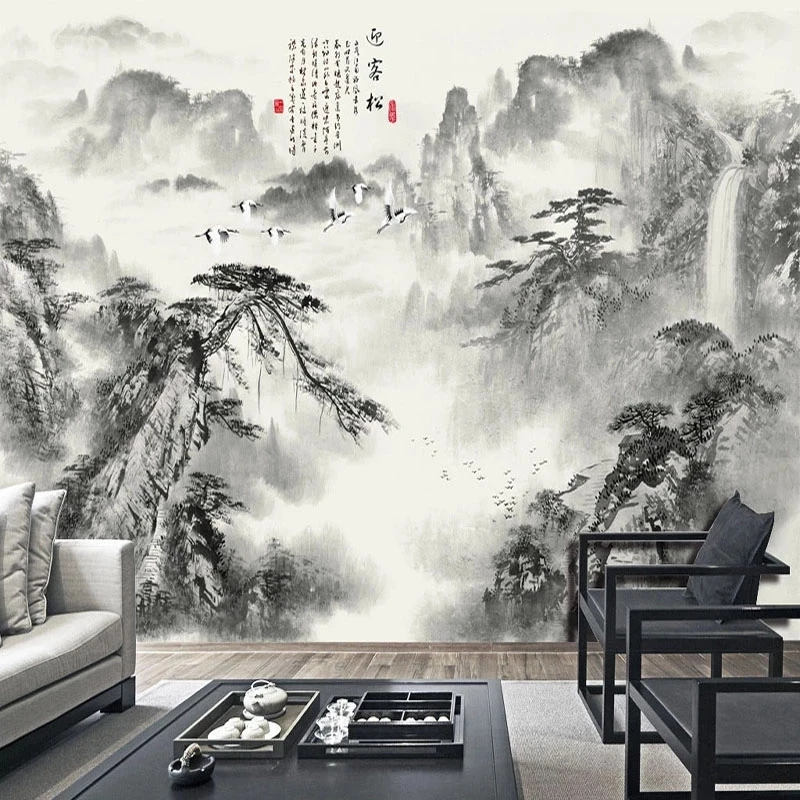 Custom 3D Wallpaper Chinese Artistic Ink Painting Waterfall Mural Bedroom Study Living room sofa TV background wall restaurant