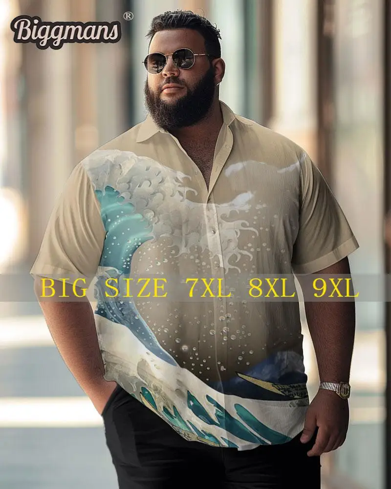 

Biggmans L-9Xl for Men's Shirt Clothing Summer Hawaii Beach Waves Pattern Short Sleeve Lapel Large Big and Tall Plus Size Top