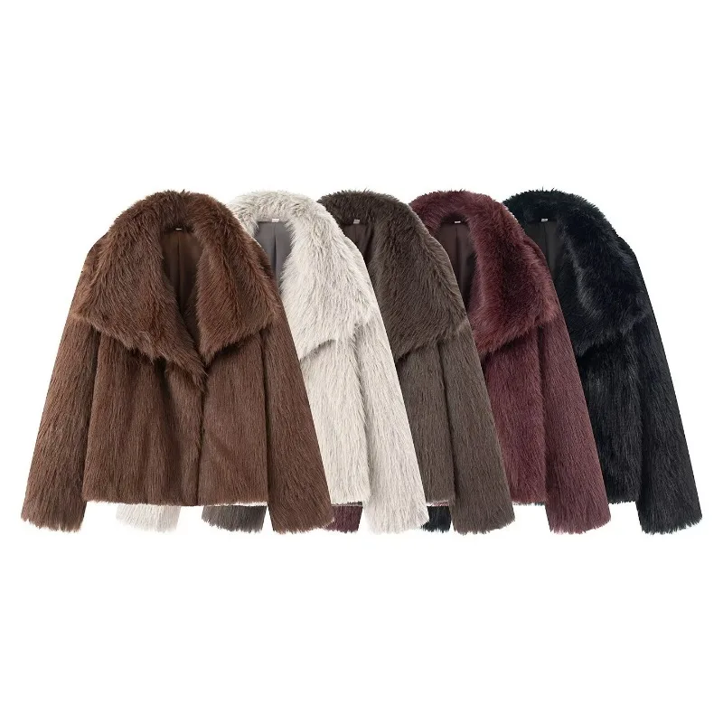 Luxury Fluffy Soft Fur Coat Women's Lapel Faux Fur Jacket Design Clothing Long Sleeve Cardigan Streetwear Winter Warm Fur Coats