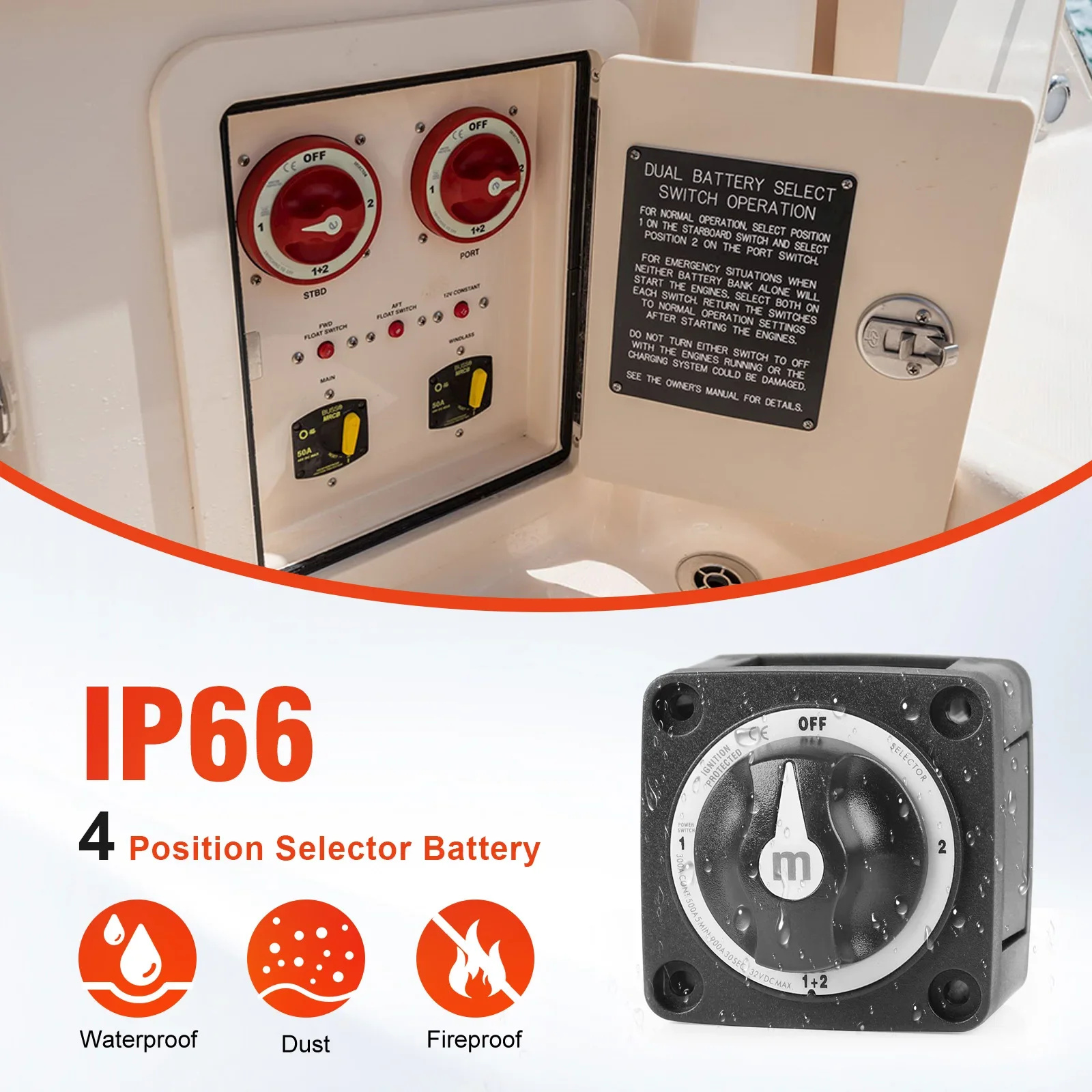 Мини-селектор серии M, 4-позиционный переключатель аккумулятора 300A 32 В постоянного тока M10 для кемпера, автофургона, грузовика, лодки, автомобиля, изолятор, отключающий поворотный переключатель