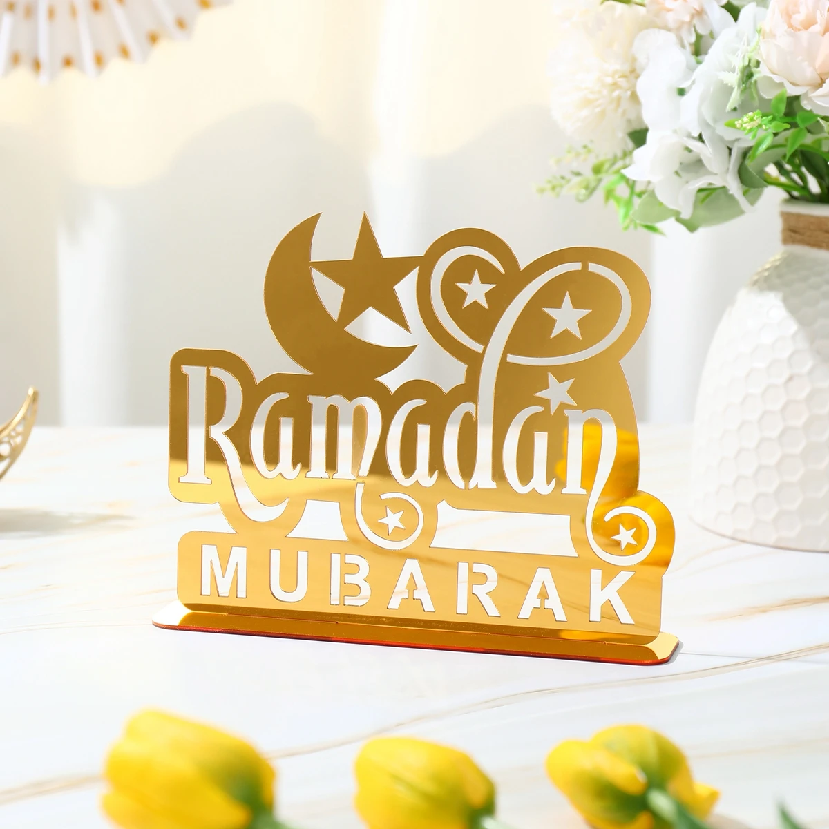 Ornements de table en acrylique doré pour EID Mubarak, Ramadan Kareem, décoration pour la maison, fête musulmane islamique, cadeaux Eid harcèlement Fitr, 2024