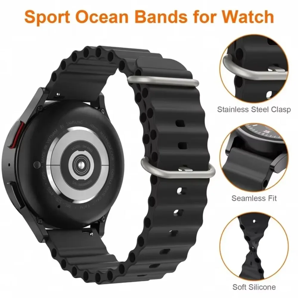 Ocean Band Silicone Watch Band 22mm for Redmi Watch 5 Lite Active Wavy Edge Multi Hole Metal Ring Buckle Quick Release Sport Men