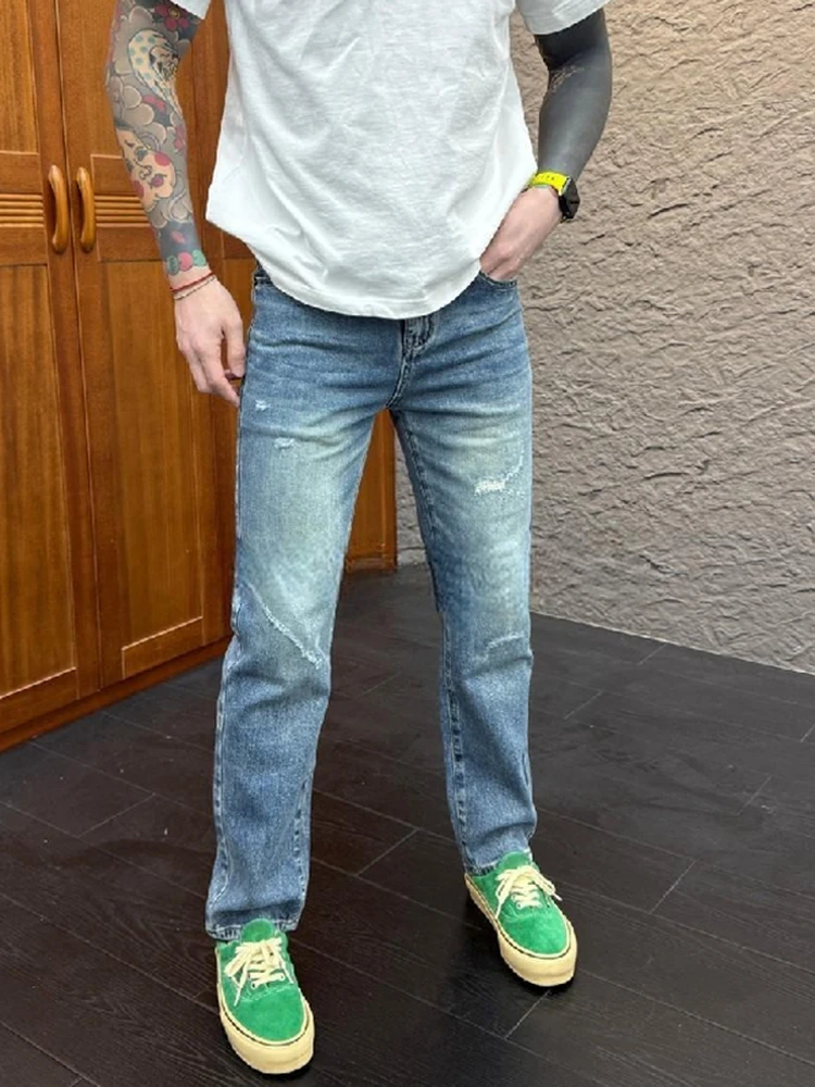 

Spring 2026 Men's Fashion Casual Blue Straight Leg Jeans Loose Long Trousers Versatile Comfortable mid Waist Zipper Closure