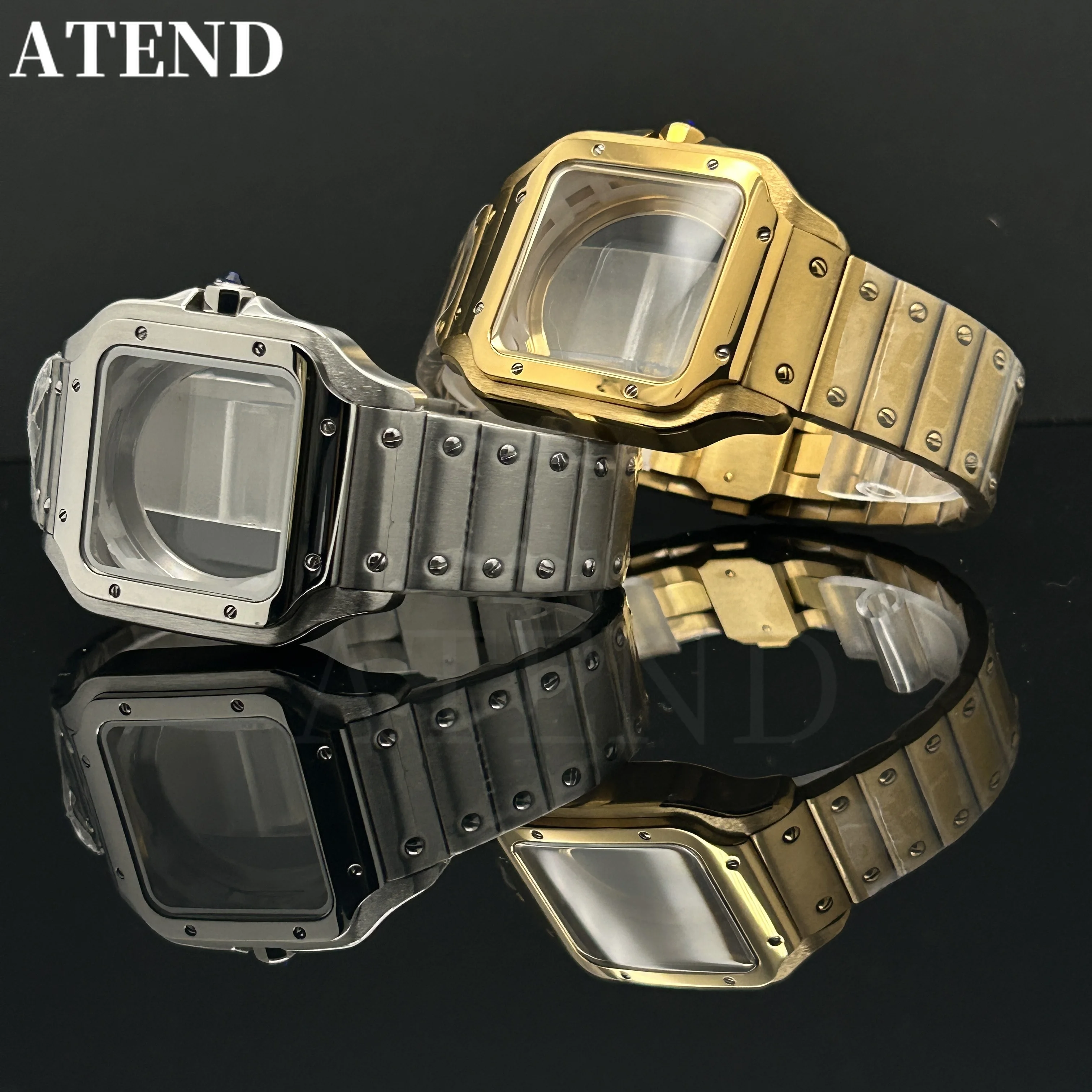 

38mm Modification Parts Gold Square Watch Case Stainless Steel for Seike Santos Watch Accessories for NH35 NH70/36/4R Movements
