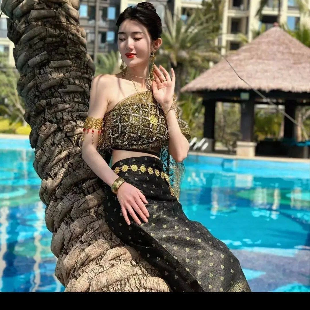 

Женская традиционная тайская одежда: комплект из двух предметов, тайское платье, национальный костюм, платье дай, ретро-костюм для танцев и фотосессий