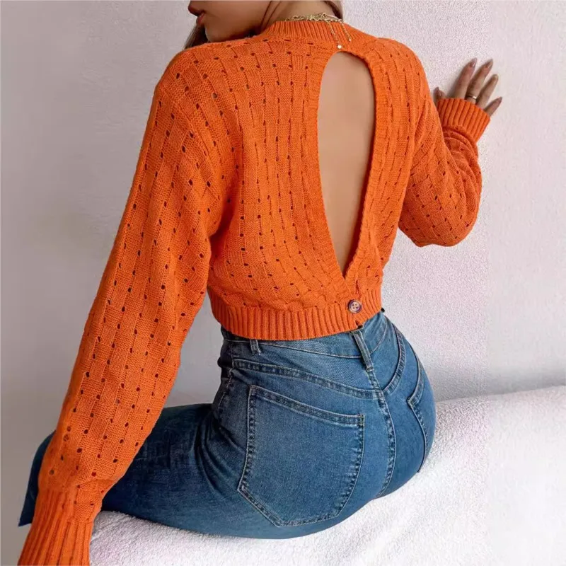 Ladies Knitting Sweater Casual Fried Dough Twists Lantern Sleeve Waist Closing Sweater 2024 Autumn Winter Fashion New Top Ladies